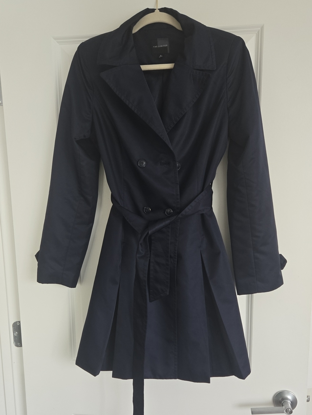 The Limited Navy Double-Breasted Trench Coat with Waist Tie